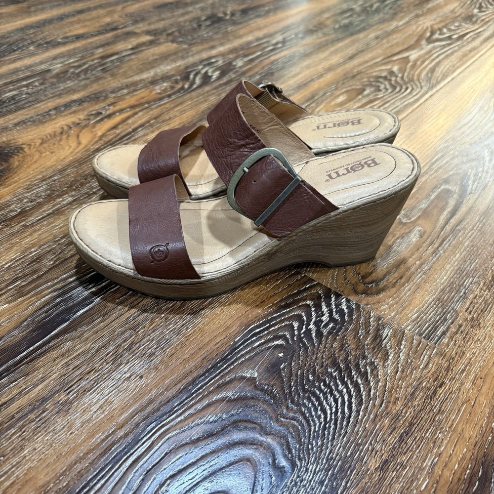 Born Emily Sandal Size 8 M Brown Wedge Heel Shoes Mules BOC